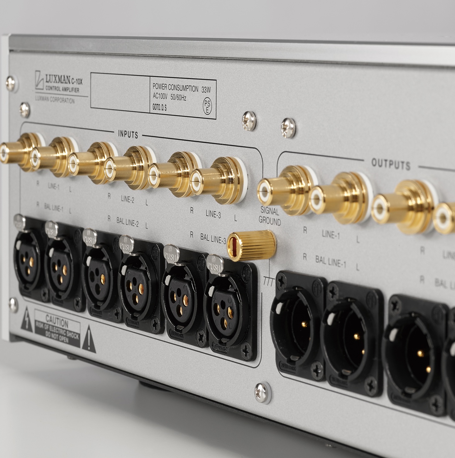 luxman-c10-x-terminale terminale umieszczone na tylnej ścianie Luxmana C10-X