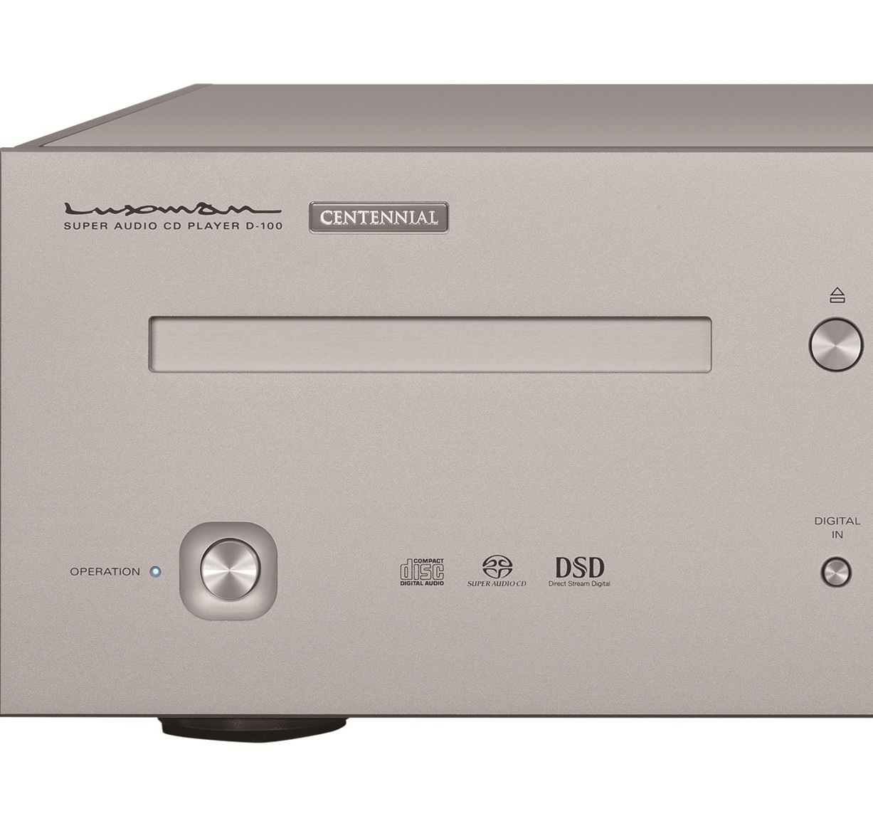 zbliżenie na lewą stronę odtwarzacza Luxman D-100 Centennial